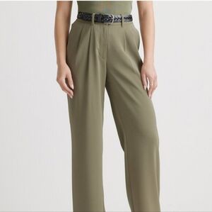 Quince Pleated Stretch Crepe Olive Wide Leg Pants, Size 8